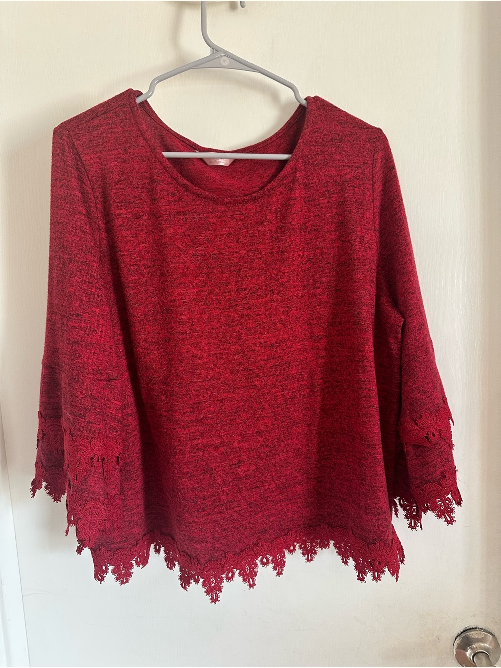 SJS Red Lace-Trim Sweater Top